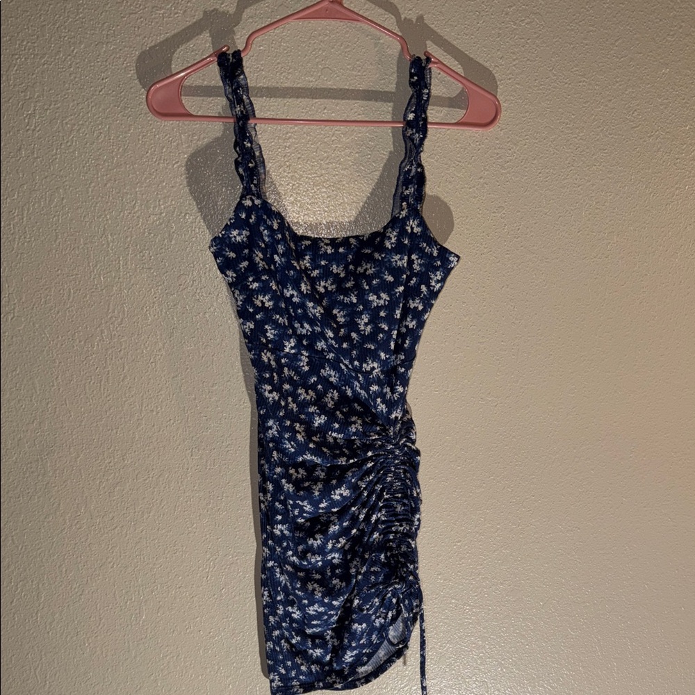 Windsor Floral Blue Ruched Dress S